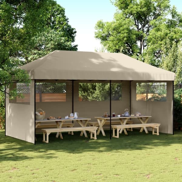 Pop-Up hopfällbart partytält med 3 sidoväggar taupe