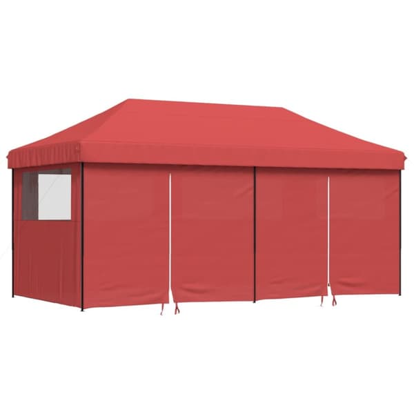 Pop-Up hopfällbart partytält med 4 sidoväggar vinröd
