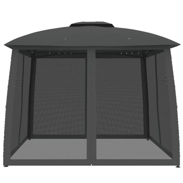 Paviljong med dubbelt tak & nätväggar antracit 2,93x2,93 m stål