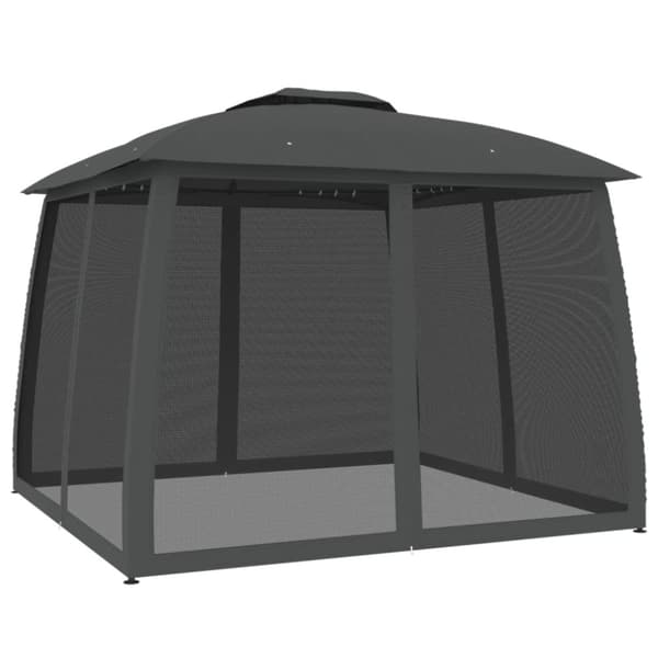 Paviljong med dubbelt tak & nätväggar antracit 2,93x2,93 m stål