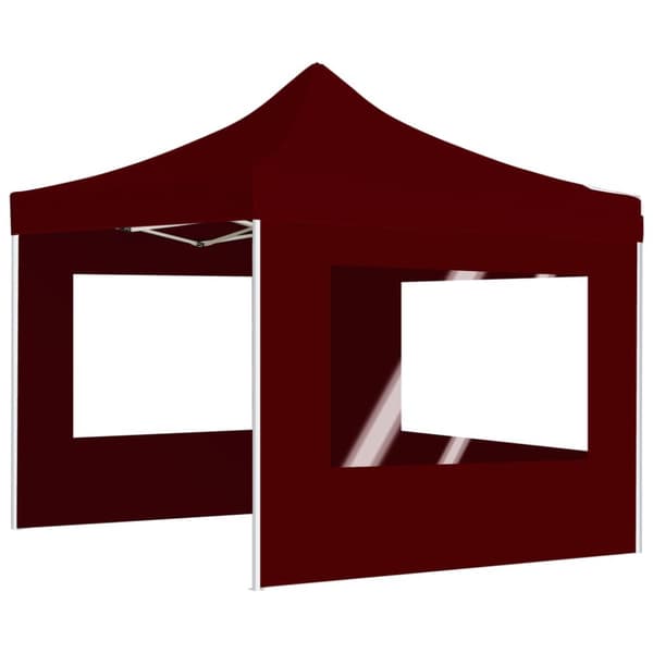 Hopfällbart partytält med väggar aluminium 3x3 m vinröd