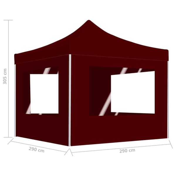 Hopfällbart partytält med väggar aluminium 3x3 m vinröd