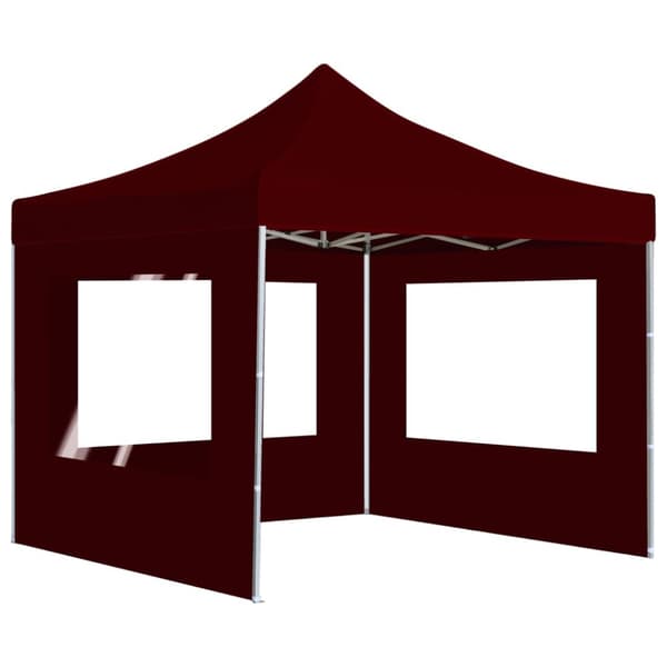 Hopfällbart partytält med väggar aluminium 3x3 m vinröd