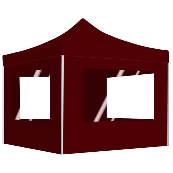 Hopfällbart partytält med väggar aluminium 3x3 m vinröd