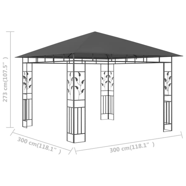 Paviljong med myggnät 3x3x2,73 m antracit 180 g/m²