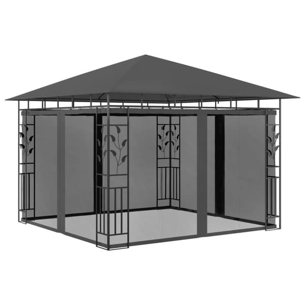 Paviljong med myggnät 3x3x2,73 m antracit 180 g/m²