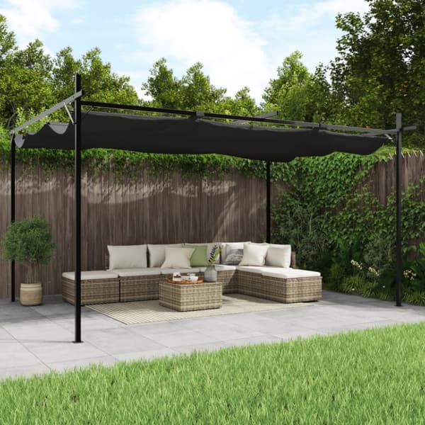 Pergola med infällbart tak antracit 395x292x230 cm