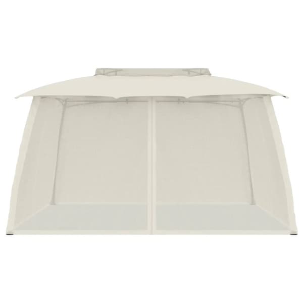 Paviljong med dubbelt tak & nätväggar gräddvit 3,93x2,93 m stål