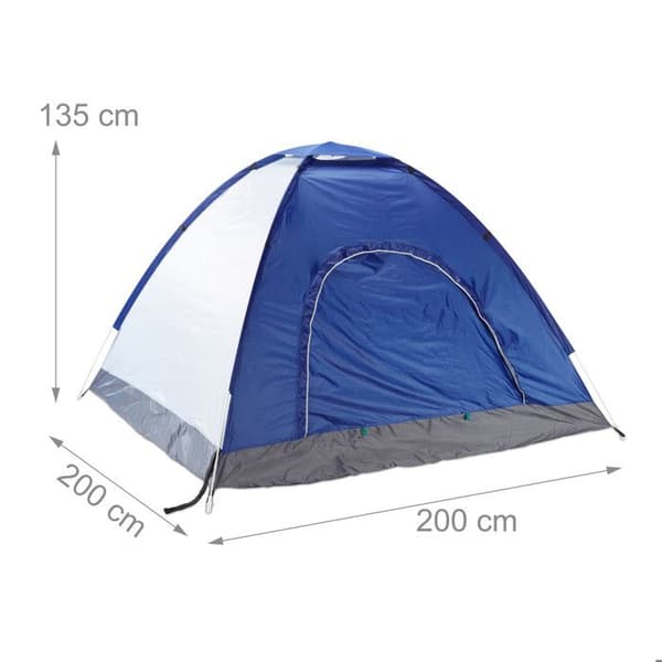 Relaxdays Pop-up campingtält för 3 personer vattentålig tält för vandring festival utomhus HxlxB: 135x200x200 cm, blå