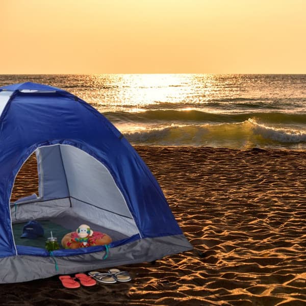Relaxdays Pop-up campingtält för 3 personer vattentålig tält för vandring festival utomhus HxlxB: 135x200x200 cm, blå
