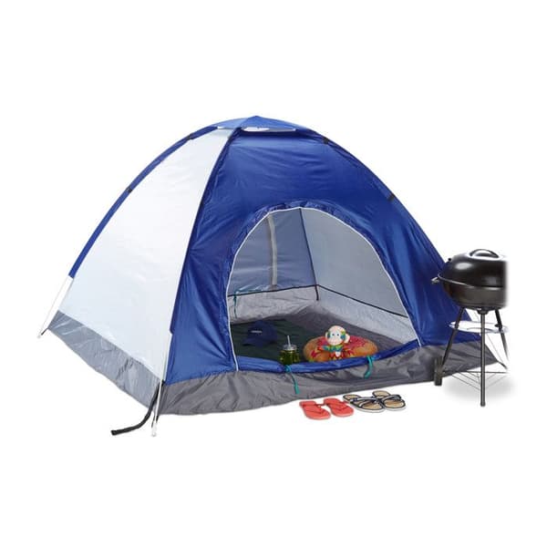 Relaxdays Pop-up campingtält för 3 personer vattentålig tält för vandring festival utomhus HxlxB: 135x200x200 cm, blå