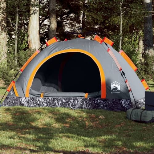Campingtält 3 personer grå och orange snabbrest