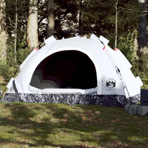 Campingtält 4 personer vit mörkläggningstyg snabbrest