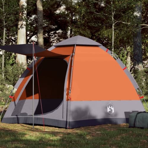 Campingtält 4 personer grå och orange snabbrest