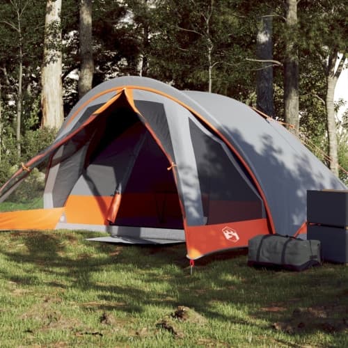 Campingtält 4 personer grå och orange vattentätt