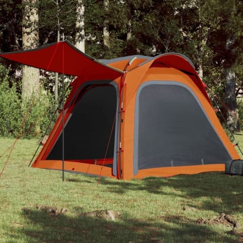 Campingtält 4 personer grå och orange snabbrest vattentätt