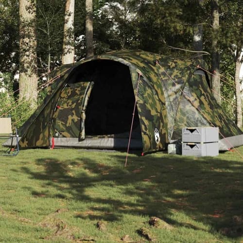 Familjetält kupol 6 personer kamouflage vattentätt