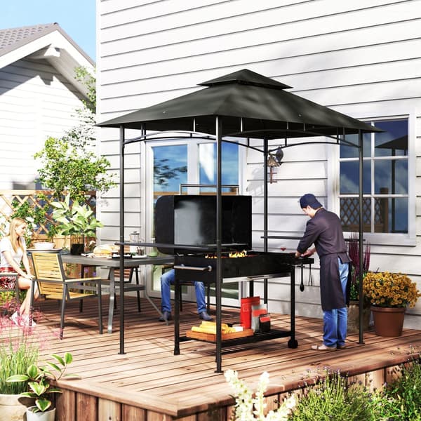 Grillpavillon med LED, 240x150x258 cm, Vandafvisende og Brandsikker, til grill og havefester