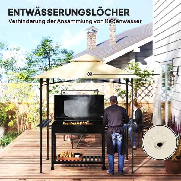 Grillpavillon med LED, 240x150x258 cm, Vandafvisende og Brandsikker, til grill og havefester