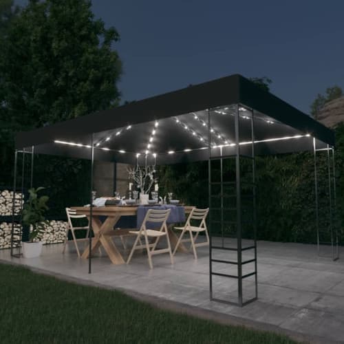 Paviljong med ljusslinga LED 3x4 m antracit