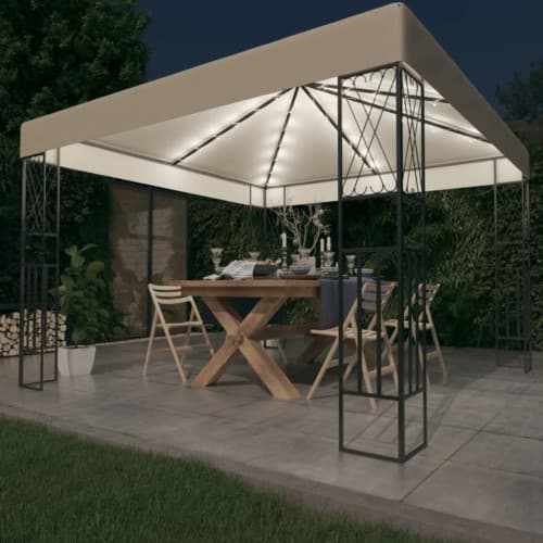 Paviljong med ljusslinga LED 3x3 m gräddvit tyg