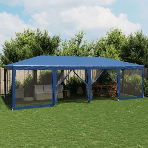 Partytält med 12 sidoväggar i nät 8x4 m HDPE blå