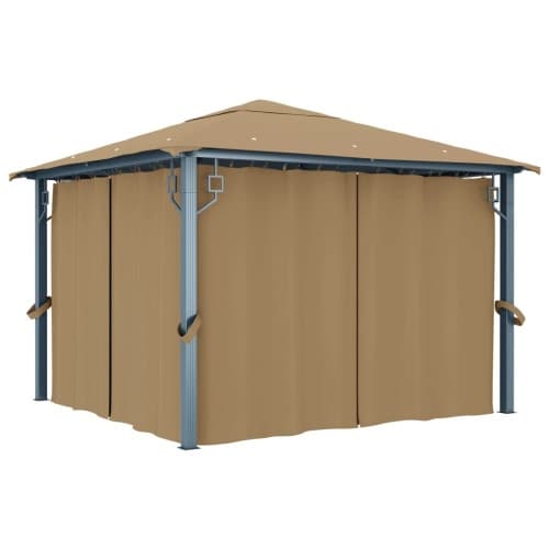 Paviljong med draperier 300x300 cm taupe aluminium