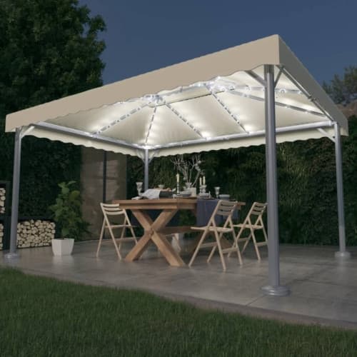Paviljong med ljusslinga LED 400x300 cm gräddvit aluminium