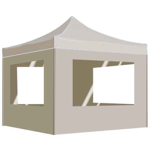 Hopfällbart partytält med väggar aluminium 3x3 m gräddvit
