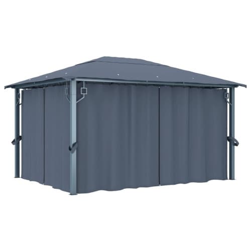 Paviljong med gardiner 400 x 300 cm antracit aluminium