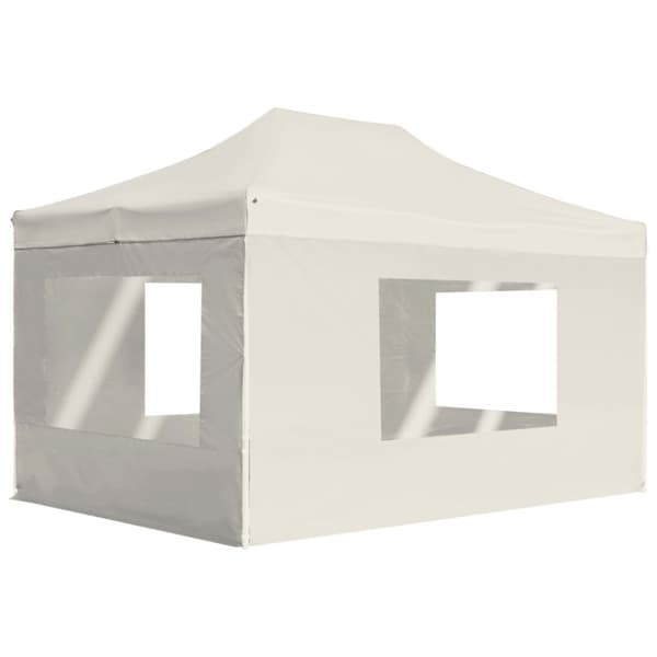 Hopfällbart partytält med väggar aluminium 4,5x3 m gräddvit