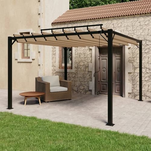 Paviljong med lamelltak 3x3 m taupe tyg och aluminium