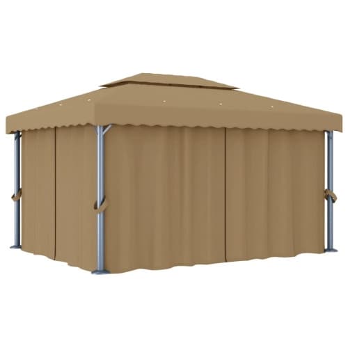 Paviljong med draperi 4x3 m taupe aluminium