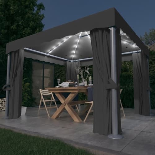 Paviljong med draperi och ljusslinga LED 3x3 m antracit