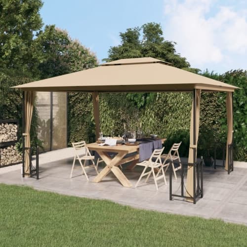 Paviljong med draperier och dubbelt tak 3x4 m taupe