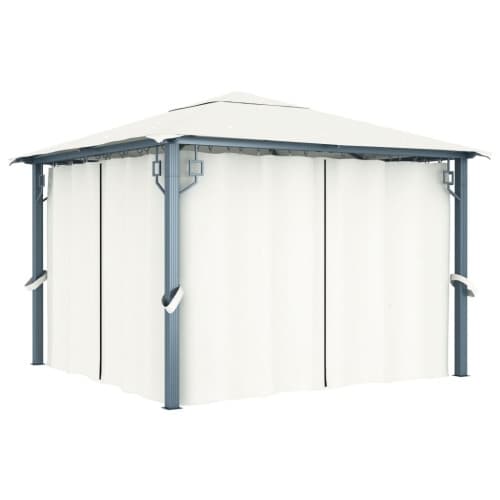 Paviljong med draperier 300x300 cm gräddvit aluminium