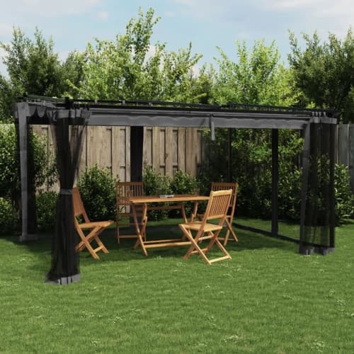 Paviljong med nätväggar antracit 4x3 m stål