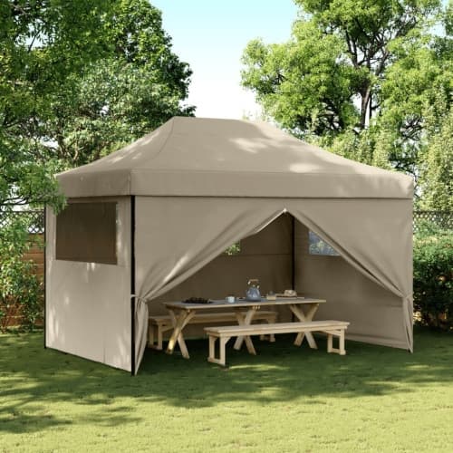 Pop-Up hopfällbart partytält med 4 sidoväggar taupe