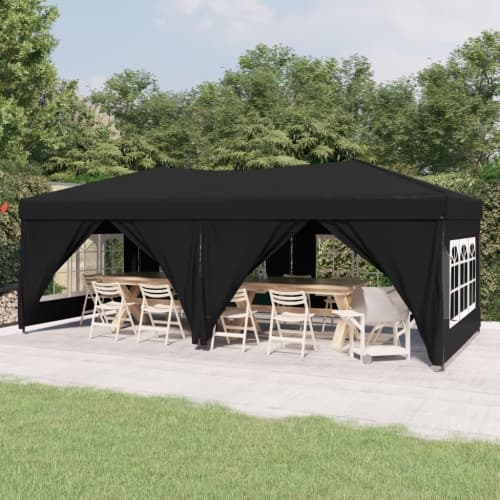 Hopfällbart partytält med sidoväggar svart 3x6 m