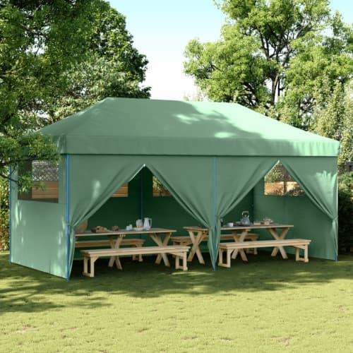 Pop-Up hopfällbart partytält med 4 sidoväggar grön