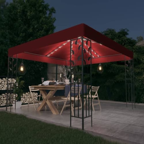 Paviljong med ljusslinga LED 3x3 m vinröd