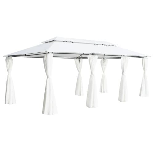 Paviljong med draperier 600x298x270 cm vit 180g/m²