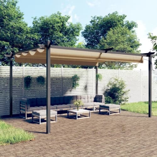 Paviljong med infällbart tak 4x3 m taupe