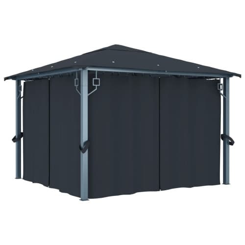Paviljong med gardiner 300x300 cm antracit aluminium