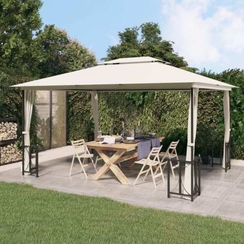 Paviljong med draperier och dubbelt tak 3x4 m gräddvit