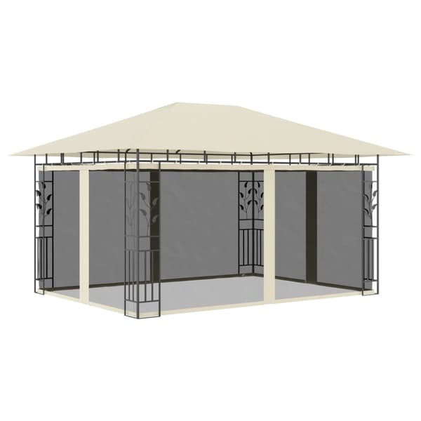 Paviljong med myggnät 4x3x2,73 m gräddvit 180 g/m²