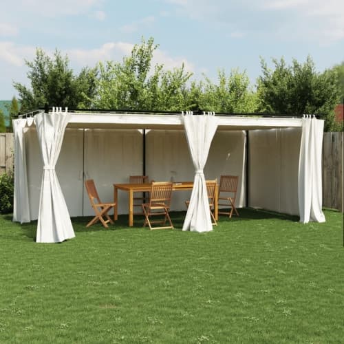 Paviljong med draperi gräddvit 6x3 m stål