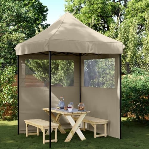 Pop-Up hopfällbart partytält med 2 sidoväggar taupe
