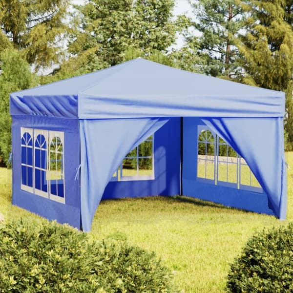 Hopfällbart partytält med sidoväggar blå 3x3 m