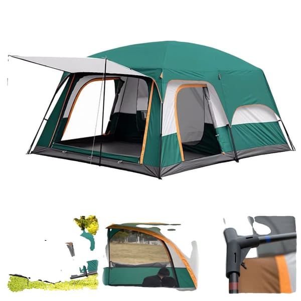 Bærbar Camping Telt, To Soveværelser, Vejrbestandig,grøn